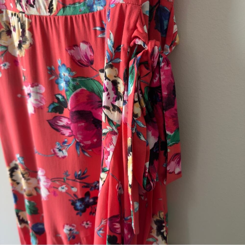 Express Floral Mini Faux Rap Dress adjustable spaghetti straps tropical ruffle M - Picture 9 of 15